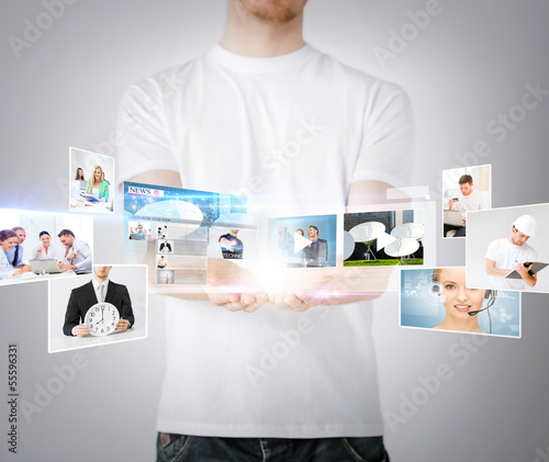 Photo: man hands with virtual screens man hands with virtual screens
