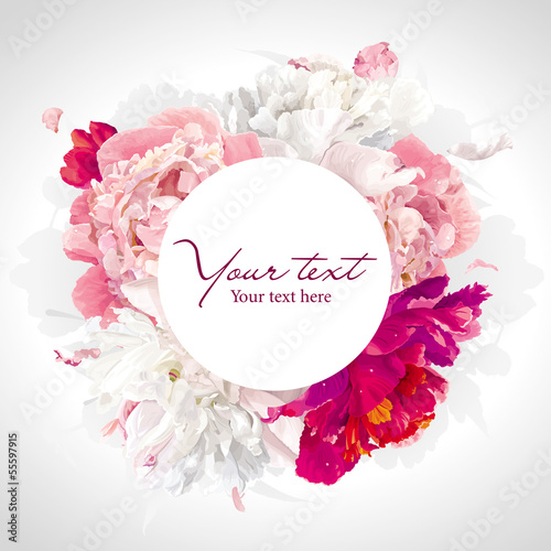 Vector: Pink, red and white peony background Pink, red and white peony background