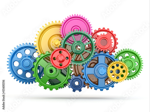Illustration: Perpetuum mobile. Color gears on white isolated background. Perpetuum mobile. Color gears on white isolated background.