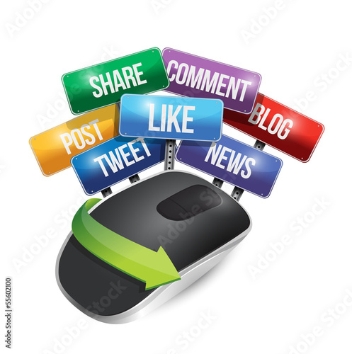 Illustration: mouse with social media signs illustration mouse with social media signs illustration