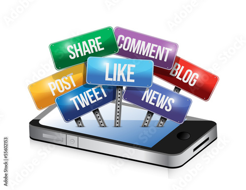 Illustration: phone with social media signs illustration phone with social media signs illustration