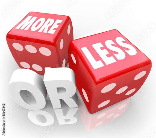 Illustration: More or Less Words on Red Dice Chance Random Gamble More or Less Words on Red Dice Chance Random Gamble
