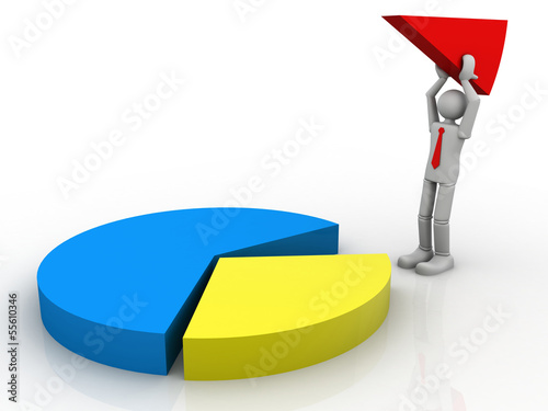 Illustration: 3D Business man assembling a pie chart 3D Business man assembling a pie chart