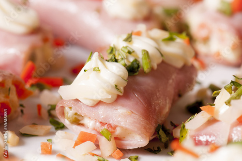 Photo: Rolls of ham in aspic with tomatoes Rolls of ham in aspic with tomatoes