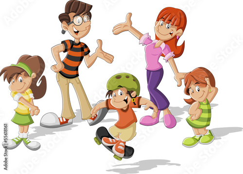 Vector: Colorful cute happy cartoon family Colorful cute happy cartoon family
