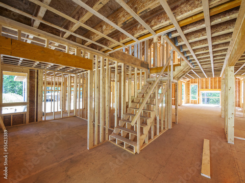 Photo: Interior framing of a new house under construction Interior framing of a new house under construction