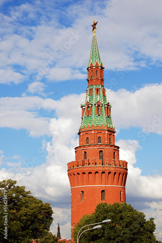 Photo: Moscow Kremlin tower. Blue sky background. Moscow Kremlin tower. Blue sky background.