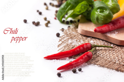 Photo: Hot chili peppers with basil Hot chili peppers with basil