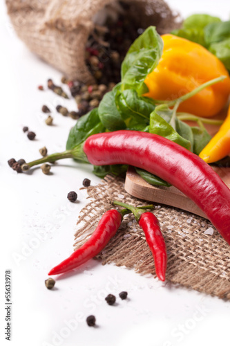 Photo: Hot chili peppers with basil Hot chili peppers with basil