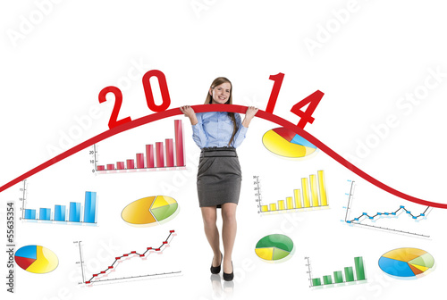 Photo: Woman with statistics curve Woman with statistics curve