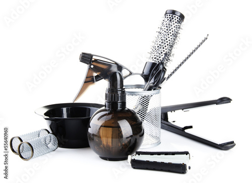 Photo: Professional hairdresser tools, isolated on white Professional hairdresser tools, isolated on white