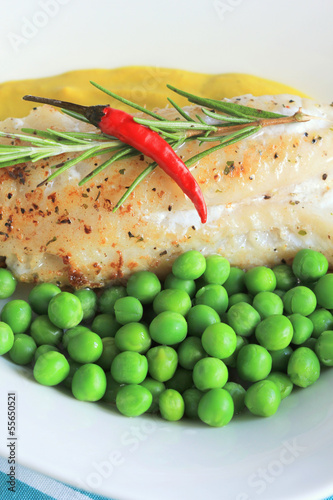 Photo: perch with green peas perch with green peas