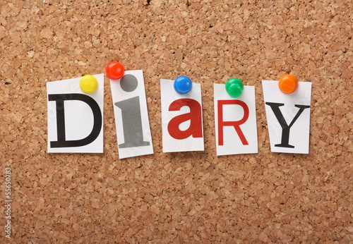Photo: The word Diary on a cork notice board The word Diary on a cork notice board