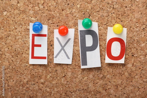 Photo: The word Expo on a cork notice board The word Expo on a cork notice board
