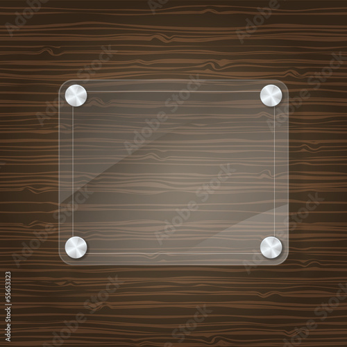 Vector: glass frame on wooden background glass frame on wooden background