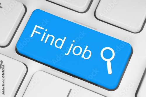 Photo: Blue find job button on white keyboard. Blue find job button on white keyboard.