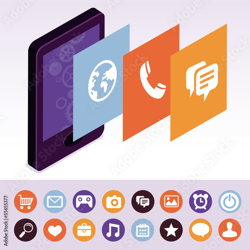 Vector: Vector mobile phone with interface screens Vector mobile phone with interface screens