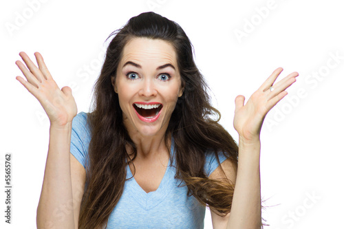 Photo: Happy surprised woman pointing Happy surprised woman pointing