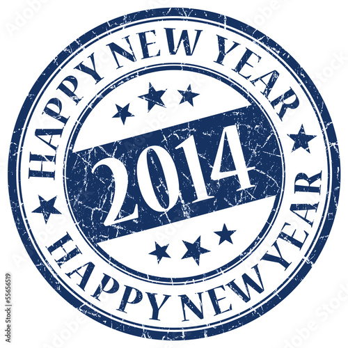 Illustration: Happy New Year 2014 Blue Stamp Happy New Year 2014 Blue Stamp