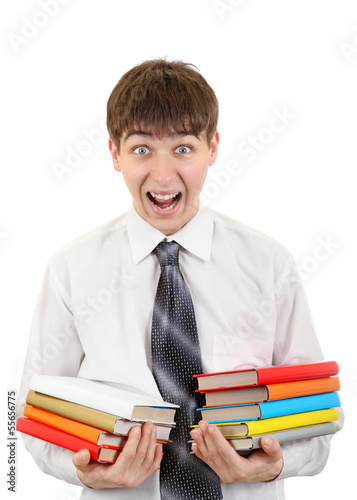 Photo: Surprised Student with Many Books Surprised Student with Many Books