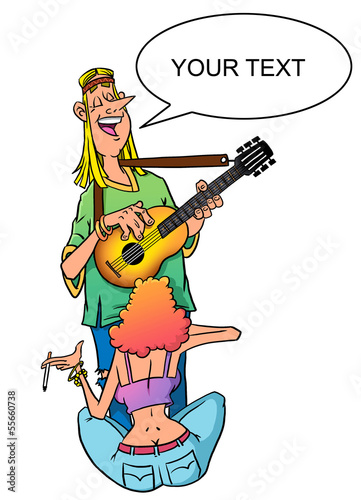 Illustration: Music and love. Couple of a hippie. Music and love. Couple of a hippie.