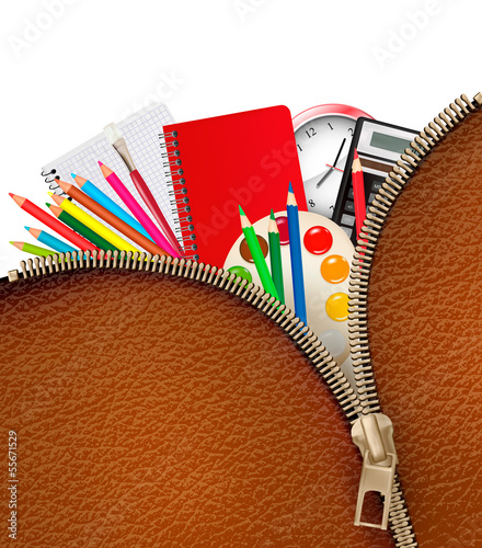 Vector: Back to school. Background with school supplies and zipper. Vect Back to school. Background with school supplies and zipper. Vect