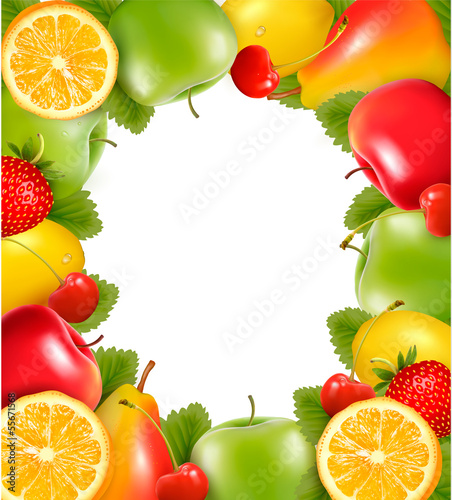 Vector: Frame made of fresh juicy fruit. Vector. Frame made of fresh juicy fruit. Vector.