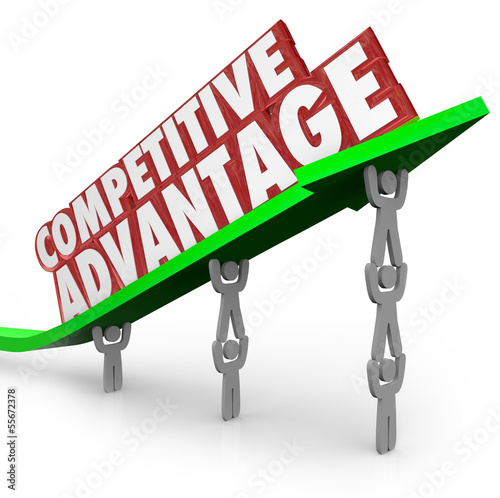 Illustration: Competitive Advantage Team Lifting Words Arrow Competitive Advantage Team Lifting Words Arrow