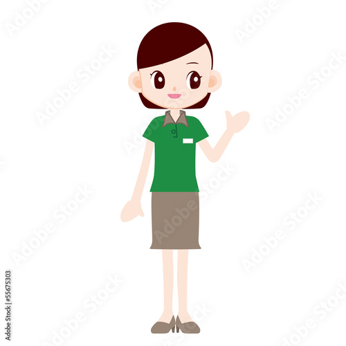 Illustration: 緑色ポロシャツの制服の女性 緑色ポロシャツの制服の女性