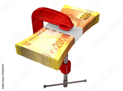Photo: Clamped South African Rand Notes Clamped South African Rand Notes
