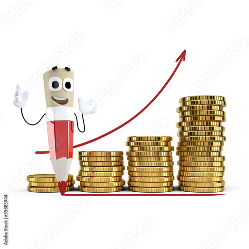 Illustration: 3d red pencil series - financial growth, earnings 3d red pencil series - financial growth, earnings