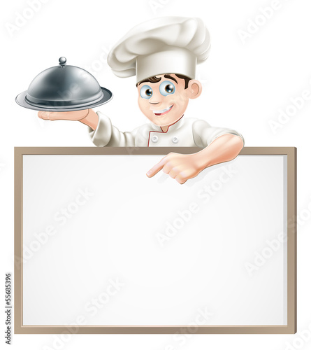 Vector: Cartoon chef with cloche and menu Cartoon chef with cloche and menu