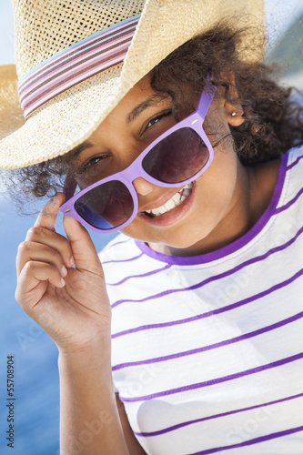 Photo: Happy Mixed Race African American Girl Child Sunglasses & Hat Happy Mixed Race African American Girl Child Sunglasses & Hat