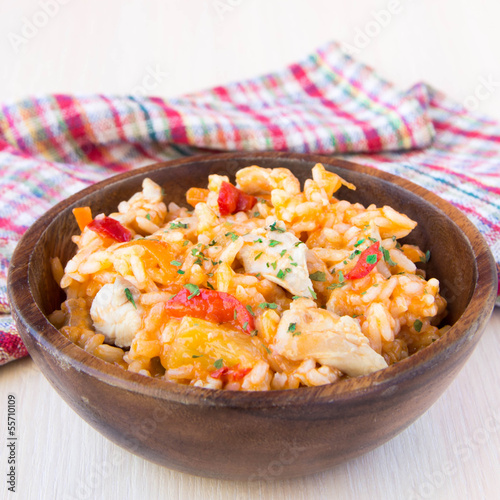 Photo: Chicken with rice and vegetables in sour-sweet sauce Chinese sty Chicken with rice and vegetables in sour-sweet sauce Chinese sty
