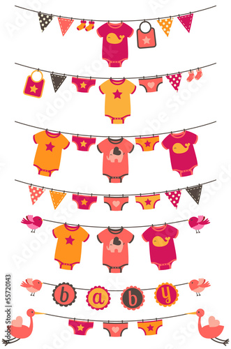 Illustration: Vector Set of Baby Girl Themed Clotheslines Vector Set of Baby Girl Themed Clotheslines
