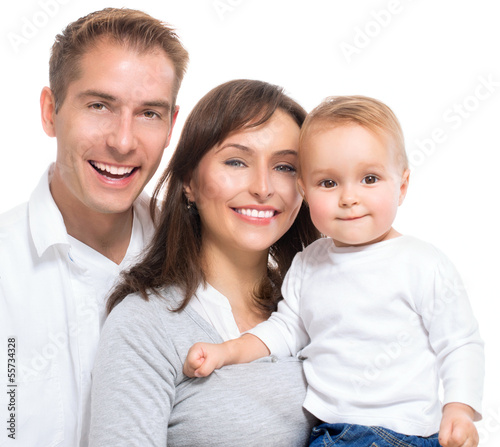 Photo: Happy Smiling Family Portrait isolated on White Background Happy Smiling Family Portrait isolated on White Background