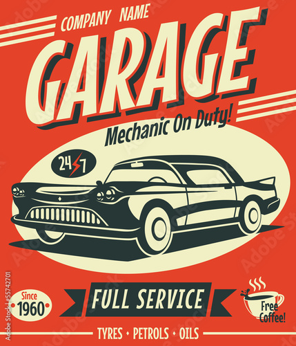 Vector: Retro car service sign. Vector illustration. Retro car service sign. Vector illustration.