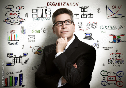 Photo: Businessman and business organisation scheme. Businessman and business organisation scheme.