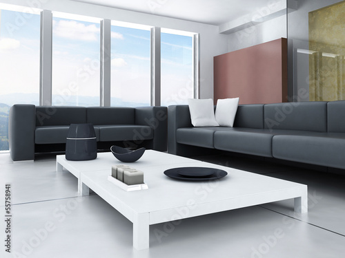 Illustration: Living room interior with ultra modern wall design Living room interior with ultra modern wall design
