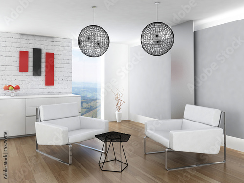 Illustration: Beautiful light living room interior with nice furniture Beautiful light living room interior with nice furniture