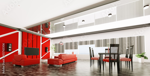 Illustration: Interior of modern apartment panorama Interior of modern apartment panorama