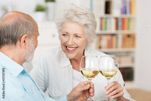 Photo: älteres paar stößt mit wein an älteres paar stößt mit wein an