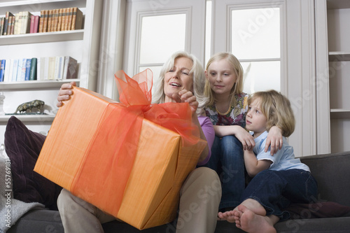 Photo: Großmutter und Enkel mit Geschenk Großmutter und Enkel mit Geschenk