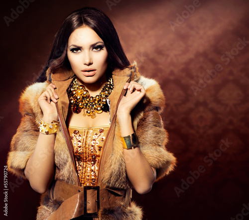Photo: Beauty Fashion Model Girl in Fox Fur Coat Beauty Fashion Model Girl in Fox Fur Coat