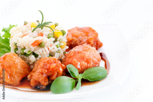 Photo: Asian food - chicken with vegetables and rice Asian food - chicken with vegetables and rice