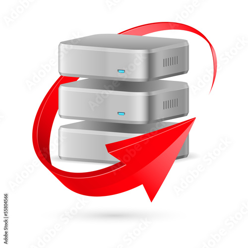 Vector: Database icon with update symbol. Database icon with update symbol.