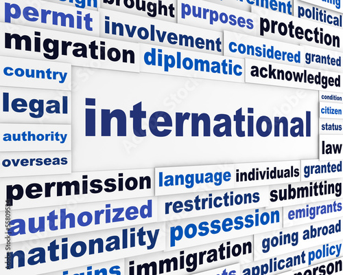 Photo: International political words message International political words message
