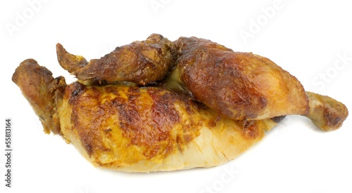 Photo: Half a grilled chicken on a white background Half a grilled chicken on a white background