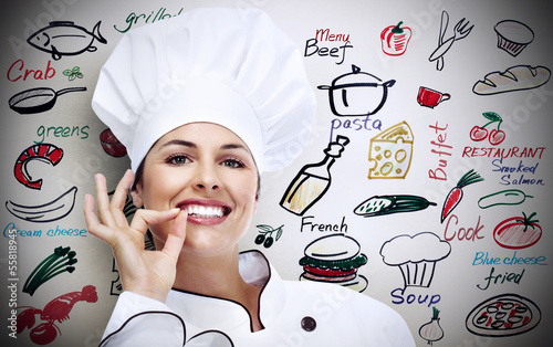 Photo: Chef woman. Chef woman.