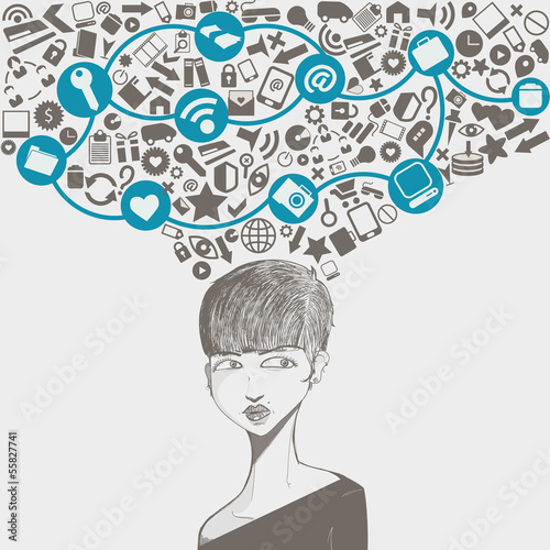Vector: social network head with several icons social network head with several icons